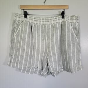 Linen Blend Boho Shorts Women XXL Preppy Coastal Nautical Black Pinstripe Briggs